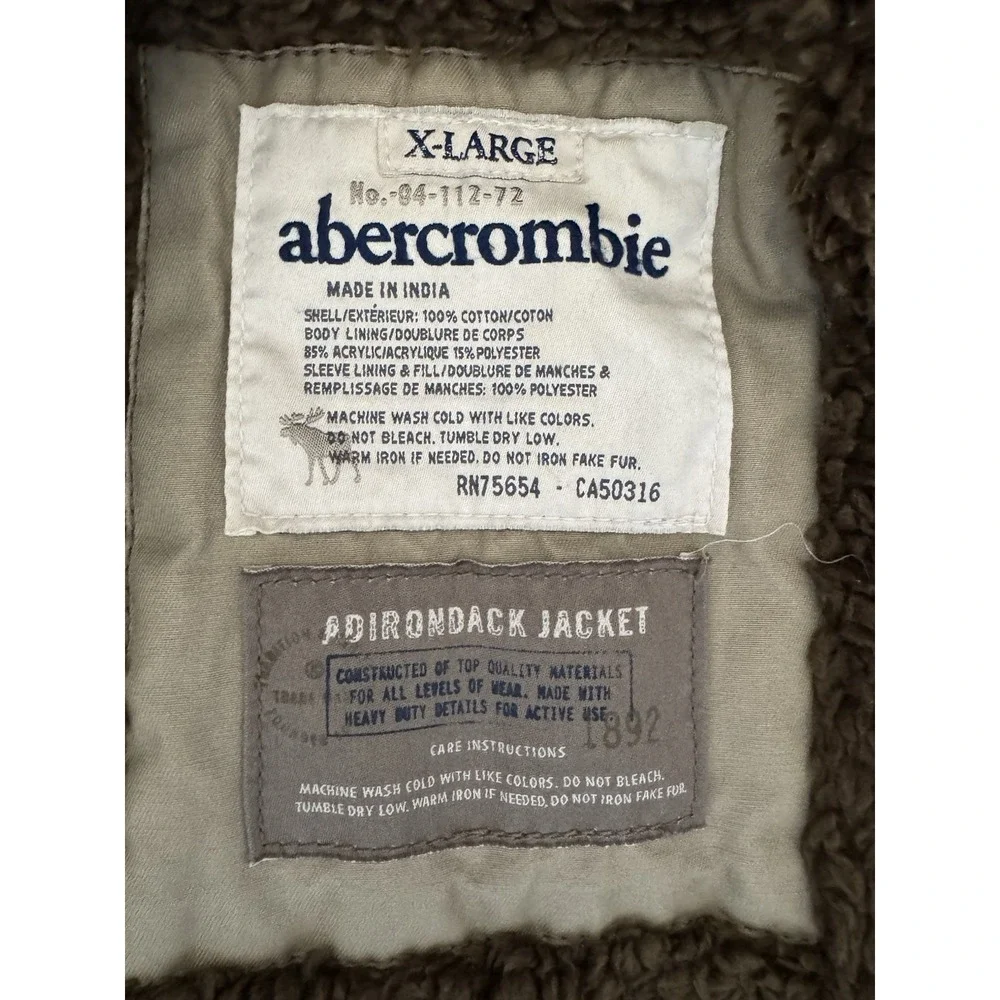 Abercrombie XL Boys Adirondack Coat Khaki Sherpa Lined Y2K Military Zip
